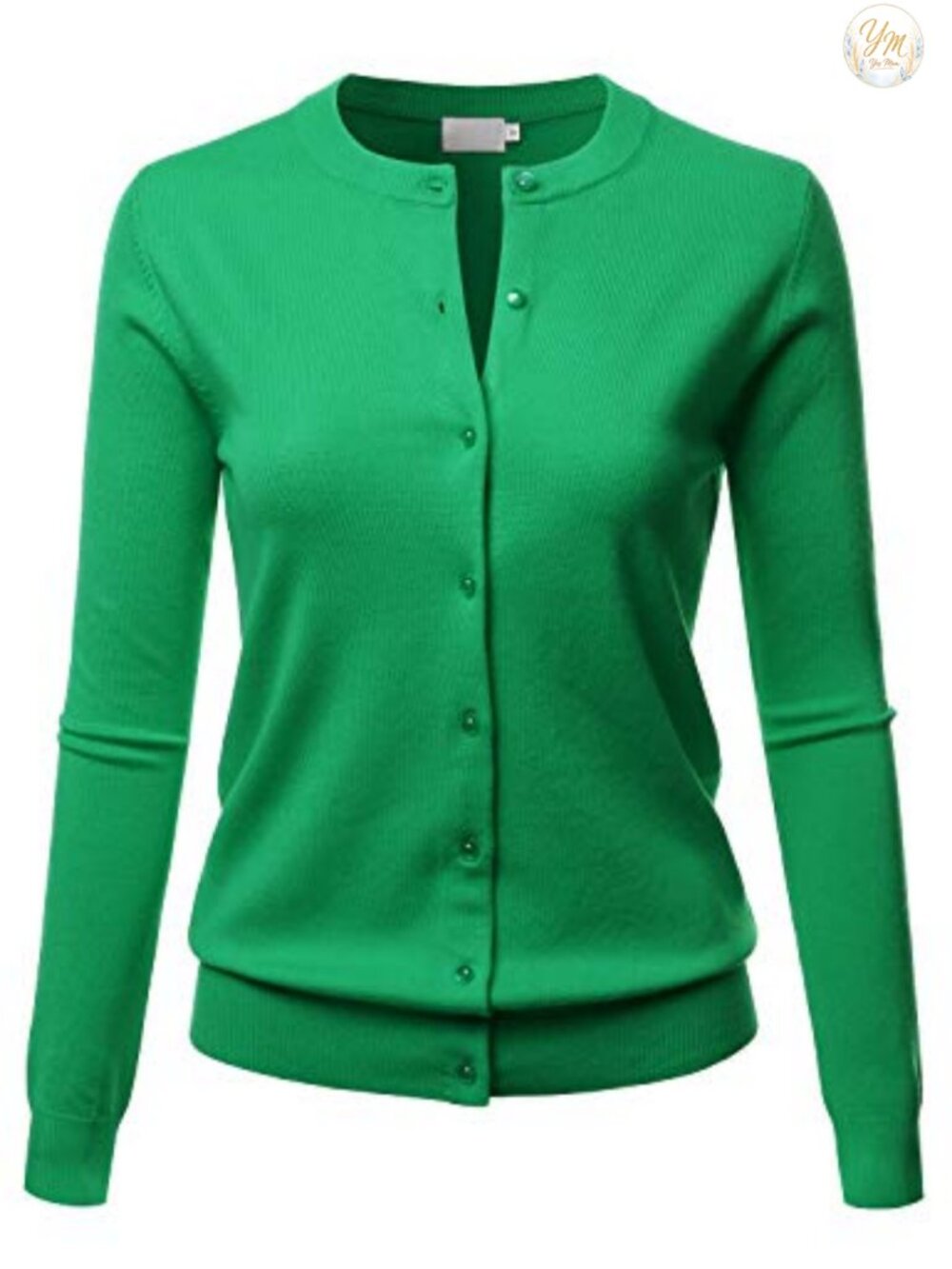 Gem Button Crew Neck Long Sleeve Soft Knit Cardigan Sweater